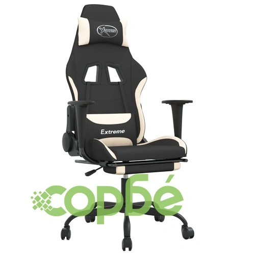 Гейминг стол с опора за крака, черно и кремаво, плат ➤ топ цена ➤ sorbe.bg