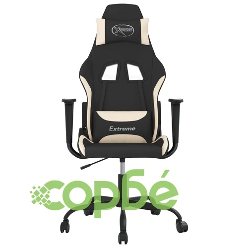 Гейминг стол с опора за крака, черно и кремаво, плат ➤ топ цена ➤ sorbe.bg