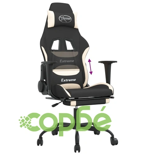 Гейминг стол с опора за крака, черно и кремаво, плат ➤ топ цена ➤ sorbe.bg