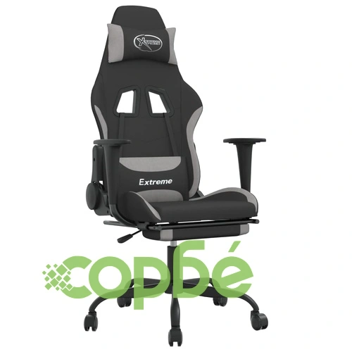 Гейминг стол с опора за крака, черно и cветлосив, плат ➤ топ цена ➤ sorbe.bg