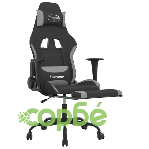 Гейминг стол с опора за крака, черно и cветлосив, плат ➤ топ цена ➤ sorbe.bg