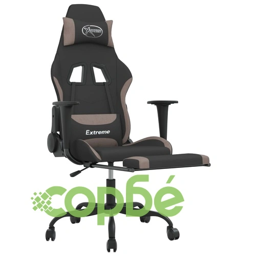 Гейминг стол с опора за крака, черно и таупе, текстил ➤ топ цена ➤ sorbe.bg