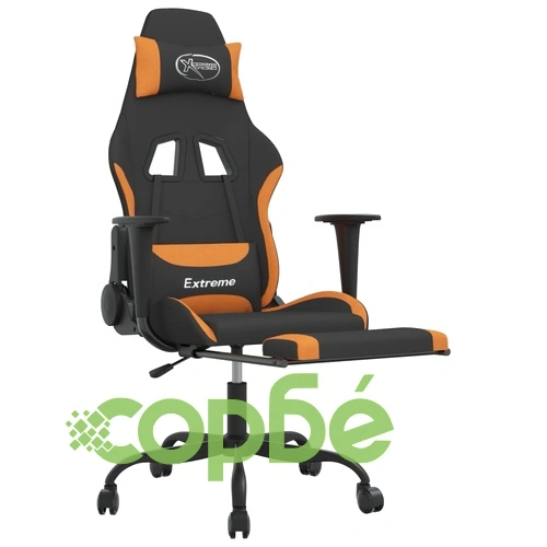 Гейминг стол с опора за крака, черно и оранжево, плат ➤ топ цена ➤ sorbe.bg