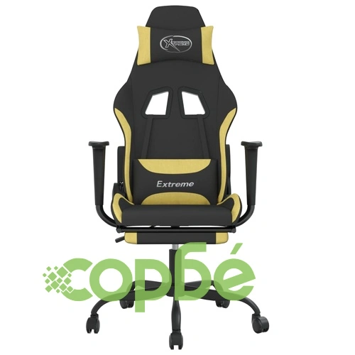 Гейминг стол с опора за крака, черно и светлозелено, плат ➤ топ цена ➤ sorbe.bg