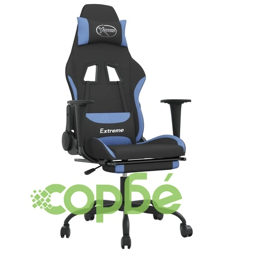 Гейминг стол с опора за крака, черно и cин, плат ➤ топ цена ➤ sorbe.bg