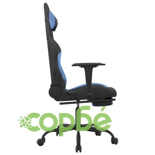 Гейминг стол с опора за крака, черно и cин, плат ➤ топ цена ➤ sorbe.bg