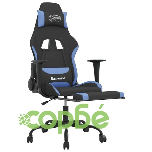 Гейминг стол с опора за крака, черно и cин, плат ➤ топ цена ➤ sorbe.bg