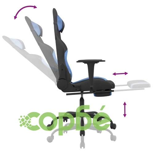 Гейминг стол с опора за крака, черно и cин, плат ➤ топ цена ➤ sorbe.bg