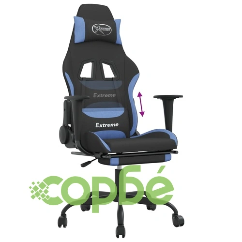 Гейминг стол с опора за крака, черно и cин, плат ➤ топ цена ➤ sorbe.bg