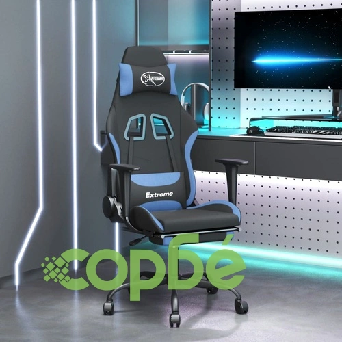 Гейминг стол с опора за крака, черно и cин, плат ➤ топ цена ➤ sorbe.bg