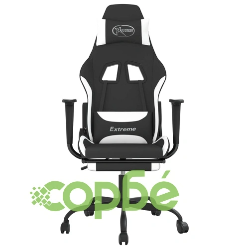 Гейминг стол с опора за крака, черно и Бял, плат ➤ топ цена ➤ sorbe.bg