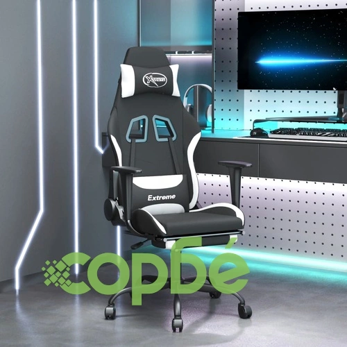 Гейминг стол с опора за крака, черно и Бял, плат ➤ топ цена ➤ sorbe.bg