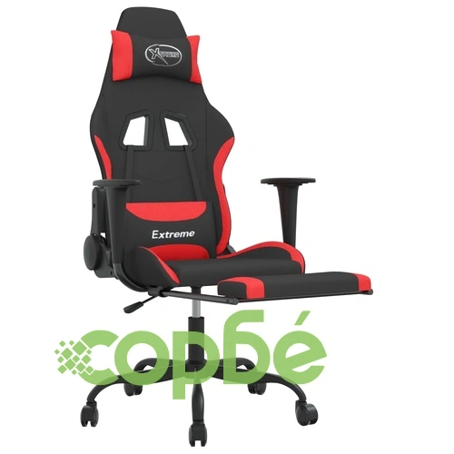 Гейминг стол с опора за крака, черно и Червен, плат ➤ топ цена ➤ sorbe.bg