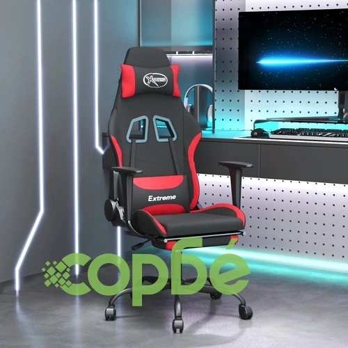 Гейминг стол с опора за крака, черно и Червен, плат ➤ топ цена ➤ sorbe.bg