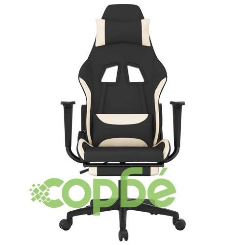 Гейминг стол с опора за крака, черно и кремаво, плат ➤ топ цена ➤ sorbe.bg