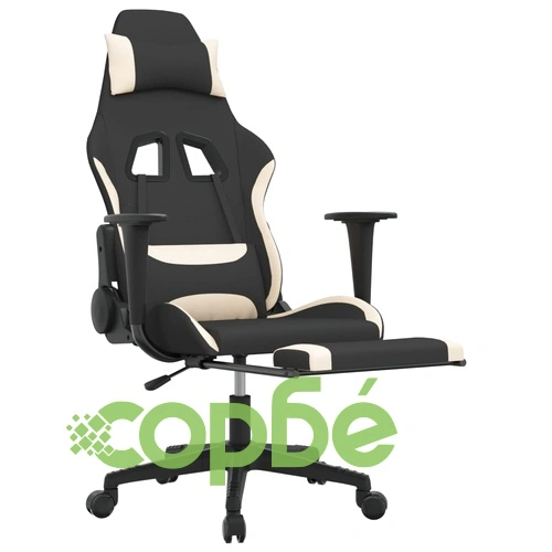 Гейминг стол с опора за крака, черно и кремаво, плат ➤ топ цена ➤ sorbe.bg