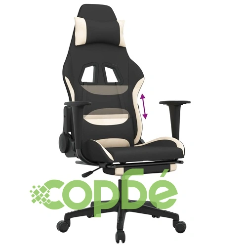 Гейминг стол с опора за крака, черно и кремаво, плат ➤ топ цена ➤ sorbe.bg