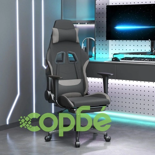 Гейминг стол с опора за крака, черно и cветлосив, плат ➤ топ цена ➤ sorbe.bg