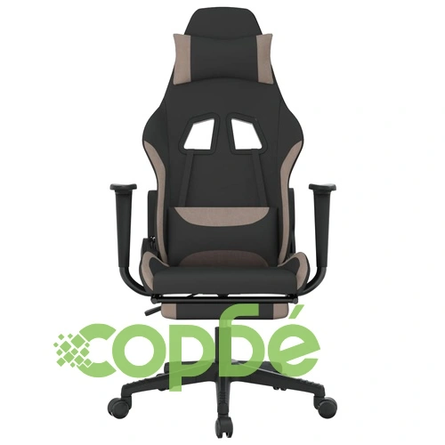 Гейминг стол с опора за крака, черно и таупе, текстил ➤ топ цена ➤ sorbe.bg