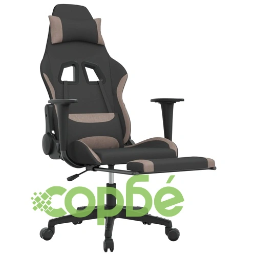 Гейминг стол с опора за крака, черно и таупе, текстил ➤ топ цена ➤ sorbe.bg