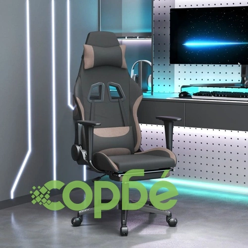 Гейминг стол с опора за крака, черно и таупе, текстил ➤ топ цена ➤ sorbe.bg