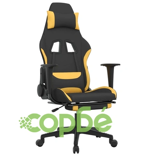 Гейминг стол с опора за крака, черно и жълто, плат ➤ топ цена ➤ sorbe.bg