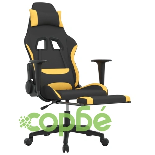 Гейминг стол с опора за крака, черно и жълто, плат ➤ топ цена ➤ sorbe.bg