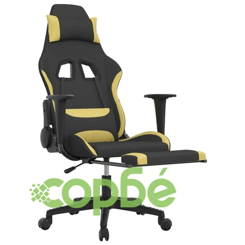 Гейминг стол с опора за крака, черно и светлозелено, плат ➤ топ цена ➤ sorbe.bg