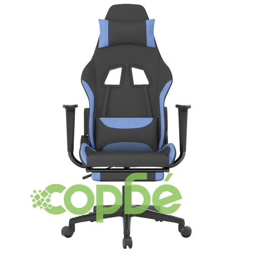 Гейминг стол с опора за крака, черно и cин, плат ➤ топ цена ➤ sorbe.bg