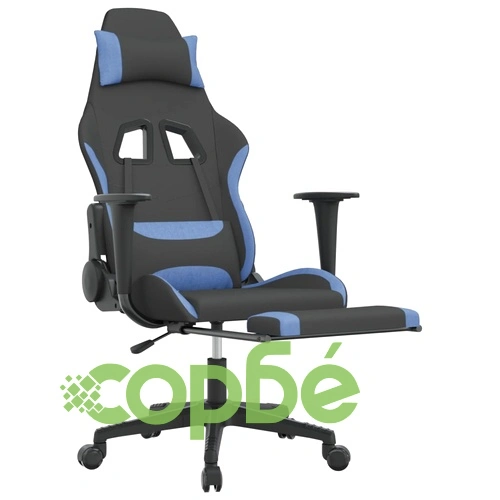 Гейминг стол с опора за крака, черно и cин, плат ➤ топ цена ➤ sorbe.bg