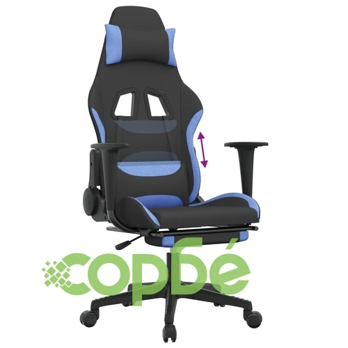 Гейминг стол с опора за крака, черно и cин, плат ➤ топ цена ➤ sorbe.bg