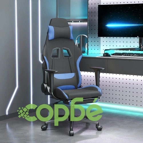 Гейминг стол с опора за крака, черно и cин, плат ➤ топ цена ➤ sorbe.bg