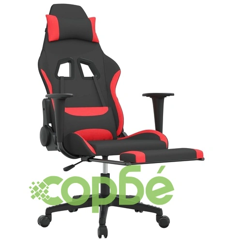 Гейминг стол с опора за крака, черно и Червен, плат ➤ топ цена ➤ sorbe.bg