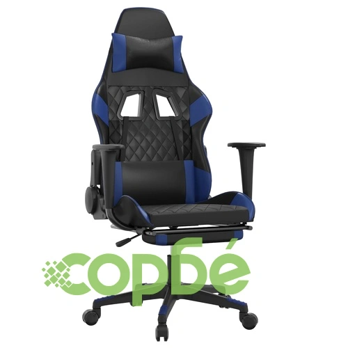 Гейминг стол с опора, черно и синьо, изкуствена кожа ➤ топ цена ➤ sorbe.bg