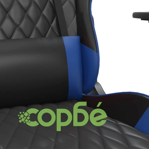 Гейминг стол с опора, черно и синьо, изкуствена кожа ➤ топ цена ➤ sorbe.bg