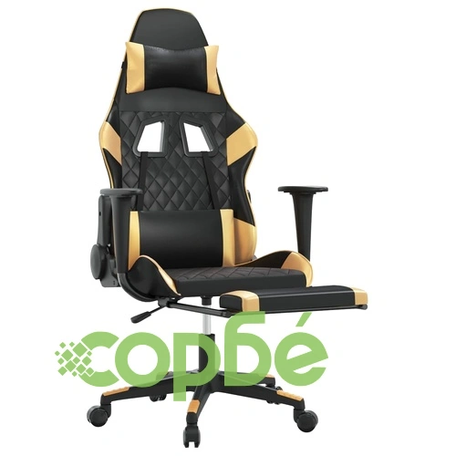 Гейминг стол с опора за крака черно и златисто изкуствена кожа ➤ топ цена ➤ sorbe.bg