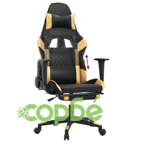 Гейминг стол с опора за крака черно и златисто изкуствена кожа ➤ топ цена ➤ sorbe.bg