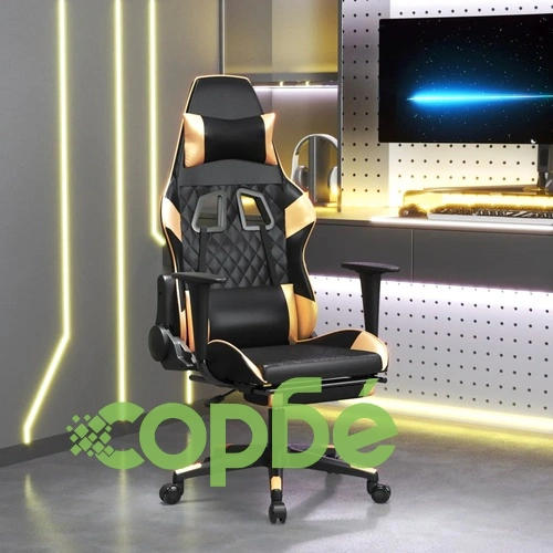 Гейминг стол с опора за крака черно и златисто изкуствена кожа ➤ топ цена ➤ sorbe.bg