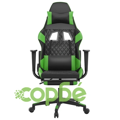 Гейминг стол с опора за крака, черно и зелено, изкуствена кожа ➤ топ цена ➤ sorbe.bg