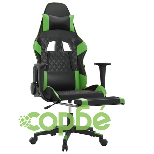 Гейминг стол с опора за крака, черно и зелено, изкуствена кожа ➤ топ цена ➤ sorbe.bg