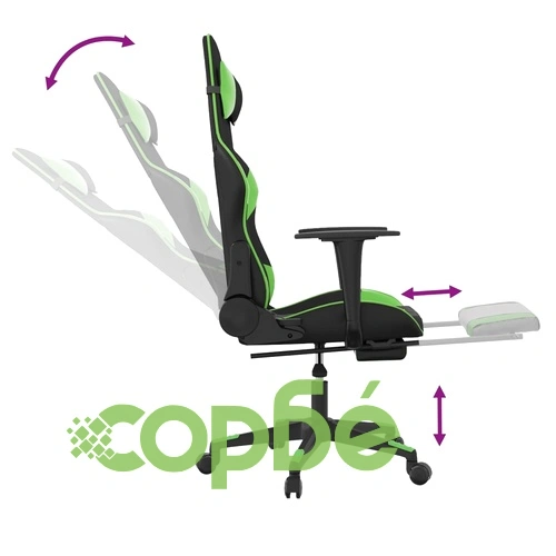 Гейминг стол с опора за крака, черно и зелено, изкуствена кожа ➤ топ цена ➤ sorbe.bg