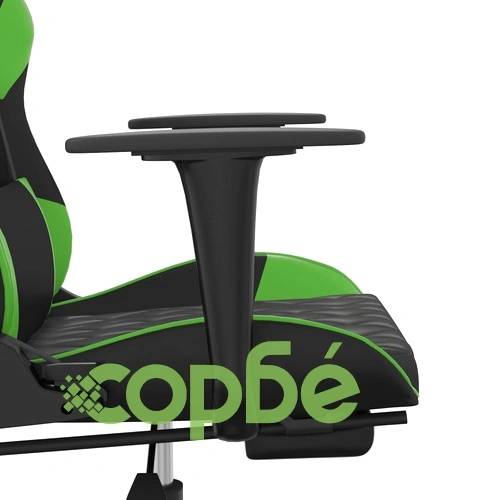 Гейминг стол с опора за крака, черно и зелено, изкуствена кожа ➤ топ цена ➤ sorbe.bg