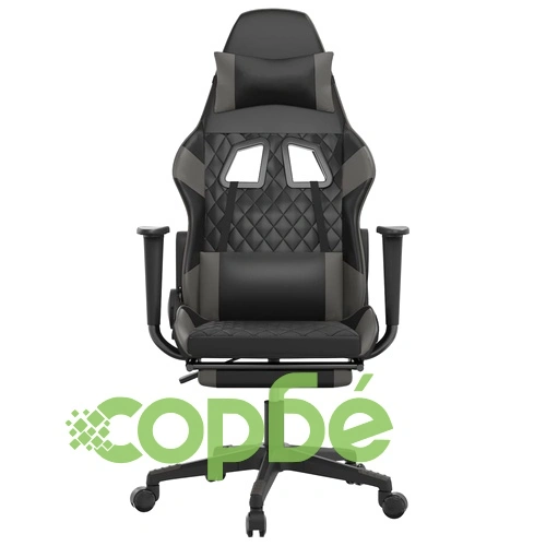 Гейминг стол с опора за крака, черно и cиво, изкуствена кожа ➤ топ цена ➤ sorbe.bg