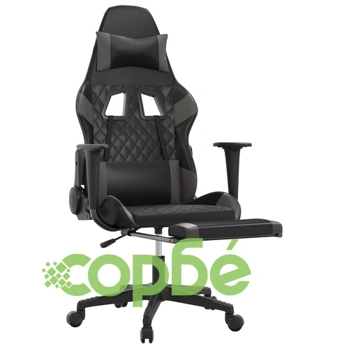 Гейминг стол с опора за крака, черно и cиво, изкуствена кожа ➤ топ цена ➤ sorbe.bg