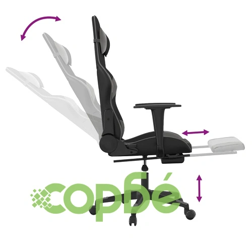 Гейминг стол с опора за крака, черно и cиво, изкуствена кожа ➤ топ цена ➤ sorbe.bg