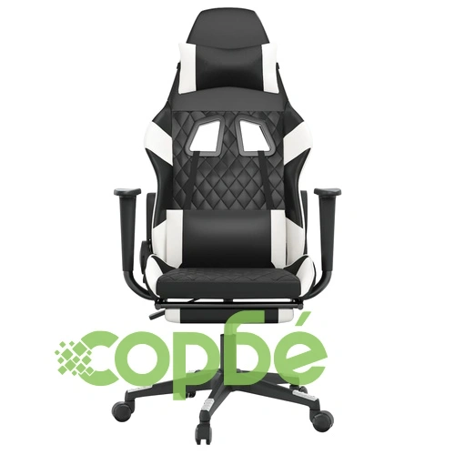 Гейминг стол с опора за крака, черно и бяло, изкуствена кожа ➤ топ цена ➤ sorbe.bg