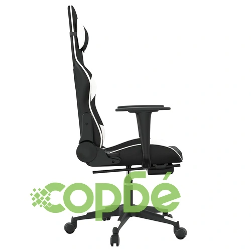 Гейминг стол с опора за крака, черно и бяло, изкуствена кожа ➤ топ цена ➤ sorbe.bg