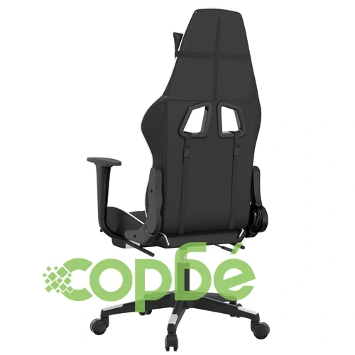 Гейминг стол с опора за крака, черно и бяло, изкуствена кожа ➤ топ цена ➤ sorbe.bg