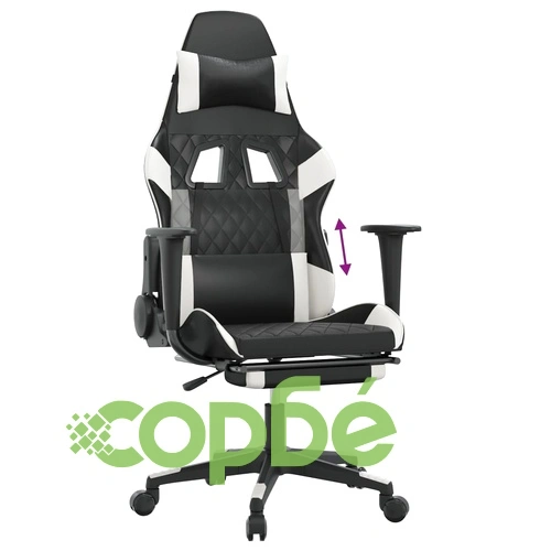 Гейминг стол с опора за крака, черно и бяло, изкуствена кожа ➤ топ цена ➤ sorbe.bg