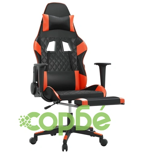 Гейминг стол с опора за крака, черно и оранжев, изкуствена кожа ➤ топ цена ➤ sorbe.bg